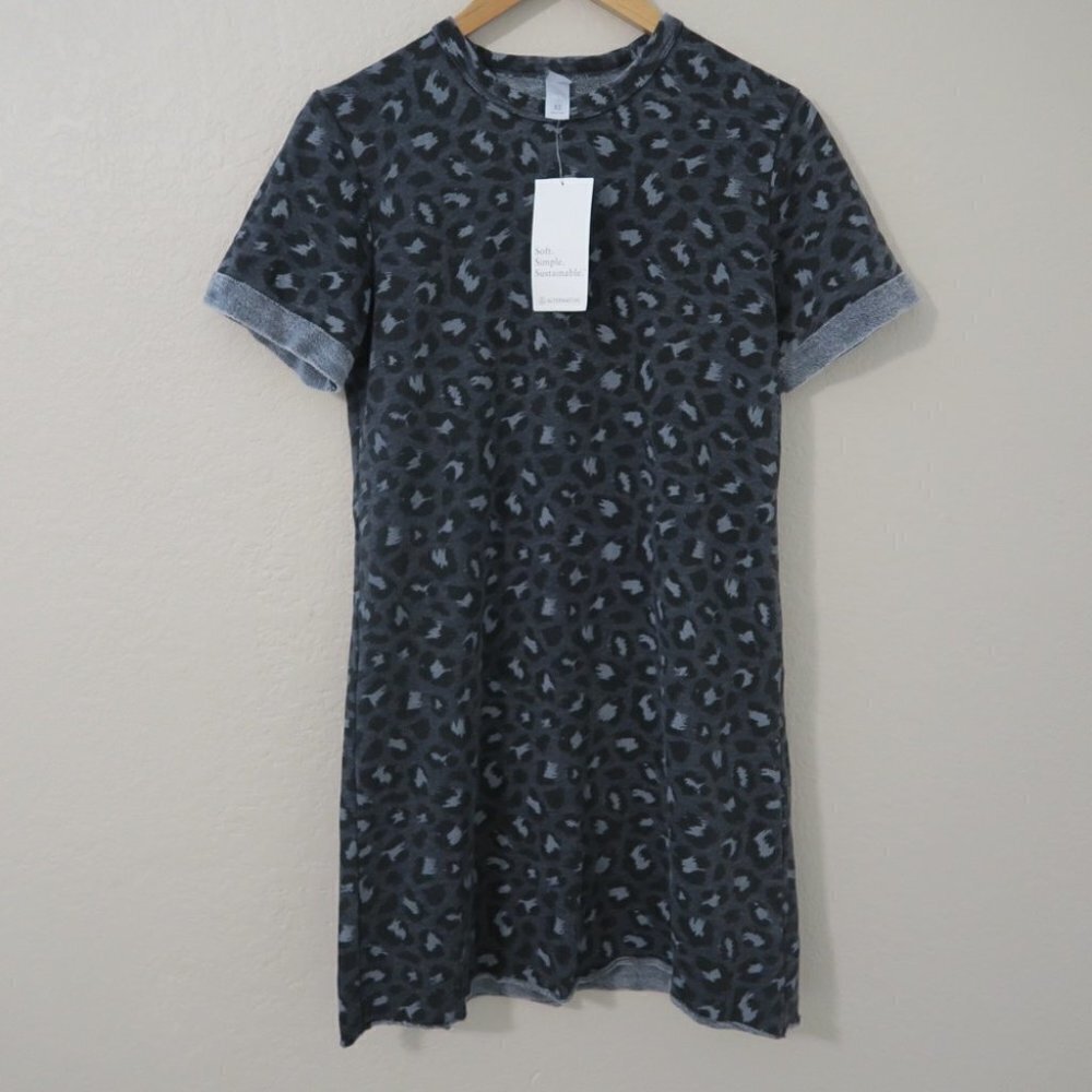 Alternative Apparel Dark Grey Leopard Dress Short Sleeve T-shirt Dress NEW - Picture 2 of 7